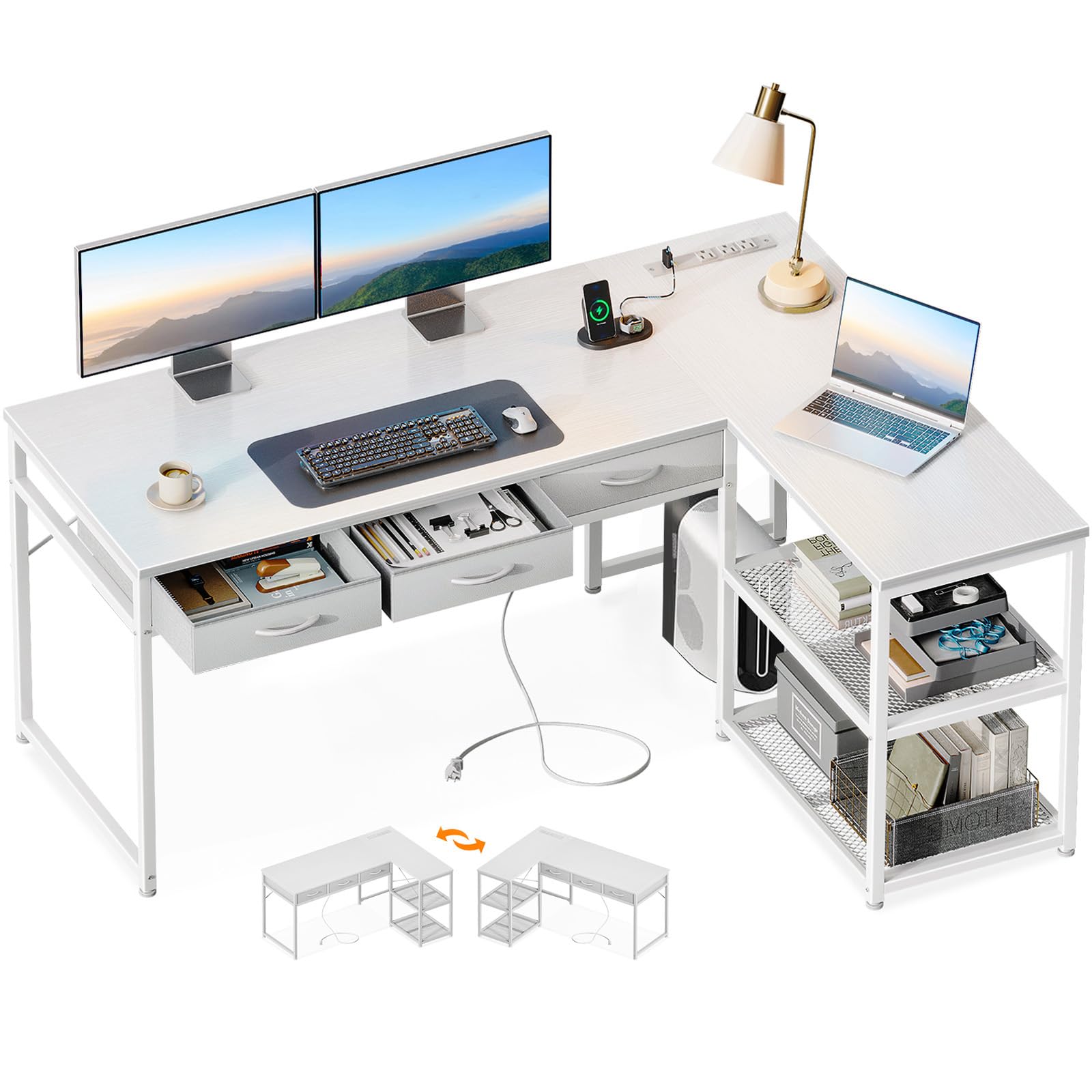 Amazon.com: AODK 53 Inch L Shaped Computer Desk with Drawers