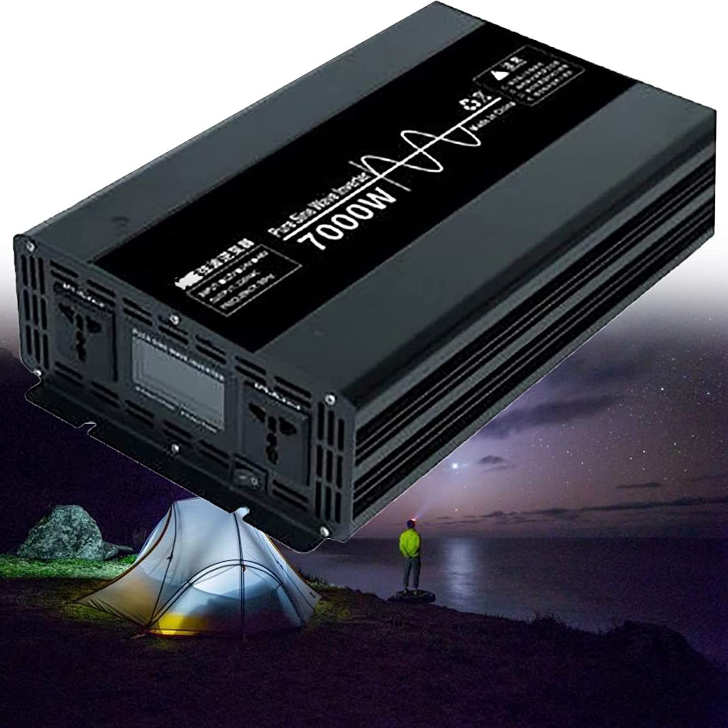 Inversor de Onda sinusoidal Pura 3000w/3500w/4500w/7000w/10000w DC 12v 24v 48v a AC 110v-220v con enchufes y Pantalla LCD, convertidor de Voltaje, 7000W-24Vto220V