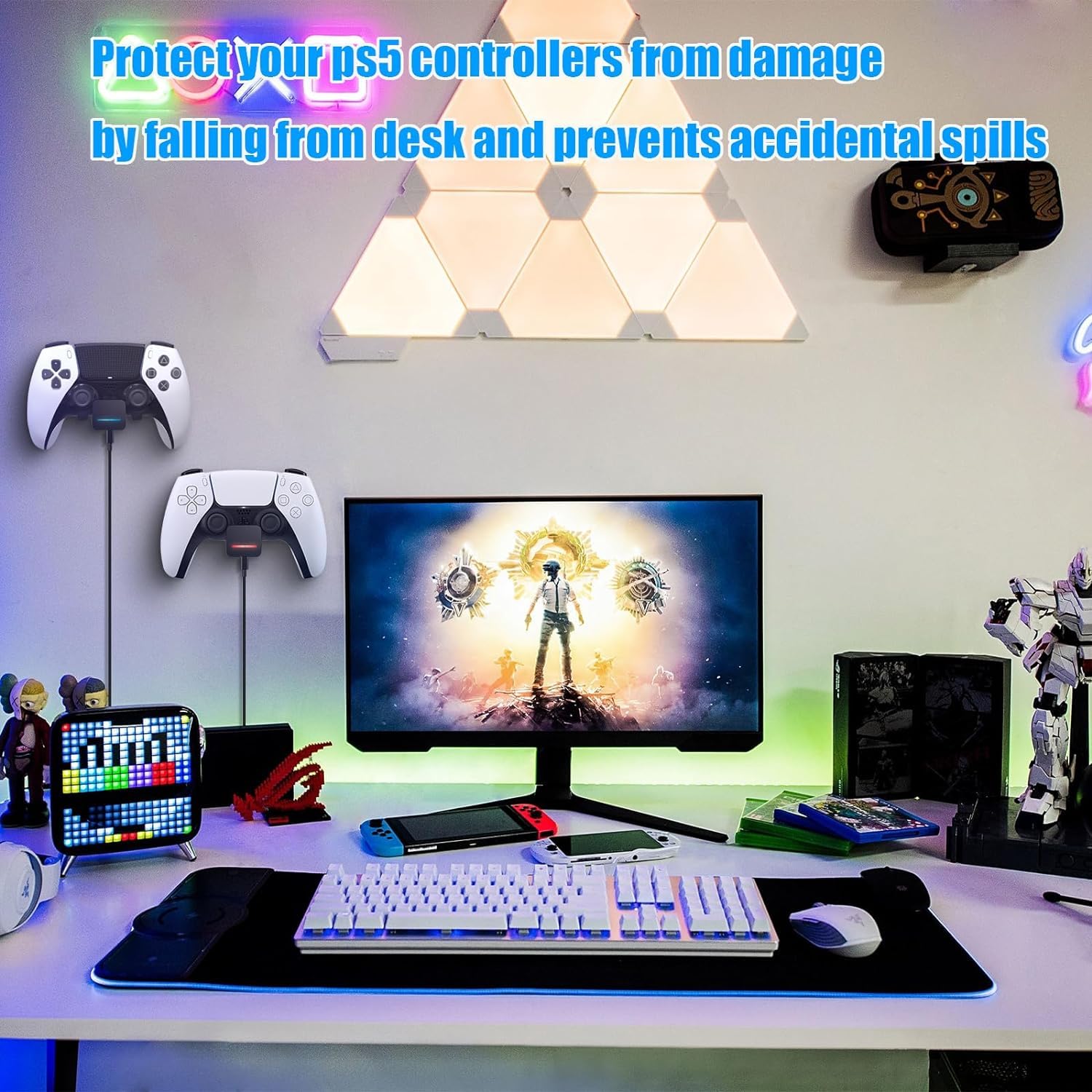 sciuU Ładowarka do kontrolera PS5 DualSense i PS5 Edge, stacja ładująca uchwyt ścienny ze wskaźnikiem RGB i kablem USB typu C 1 m