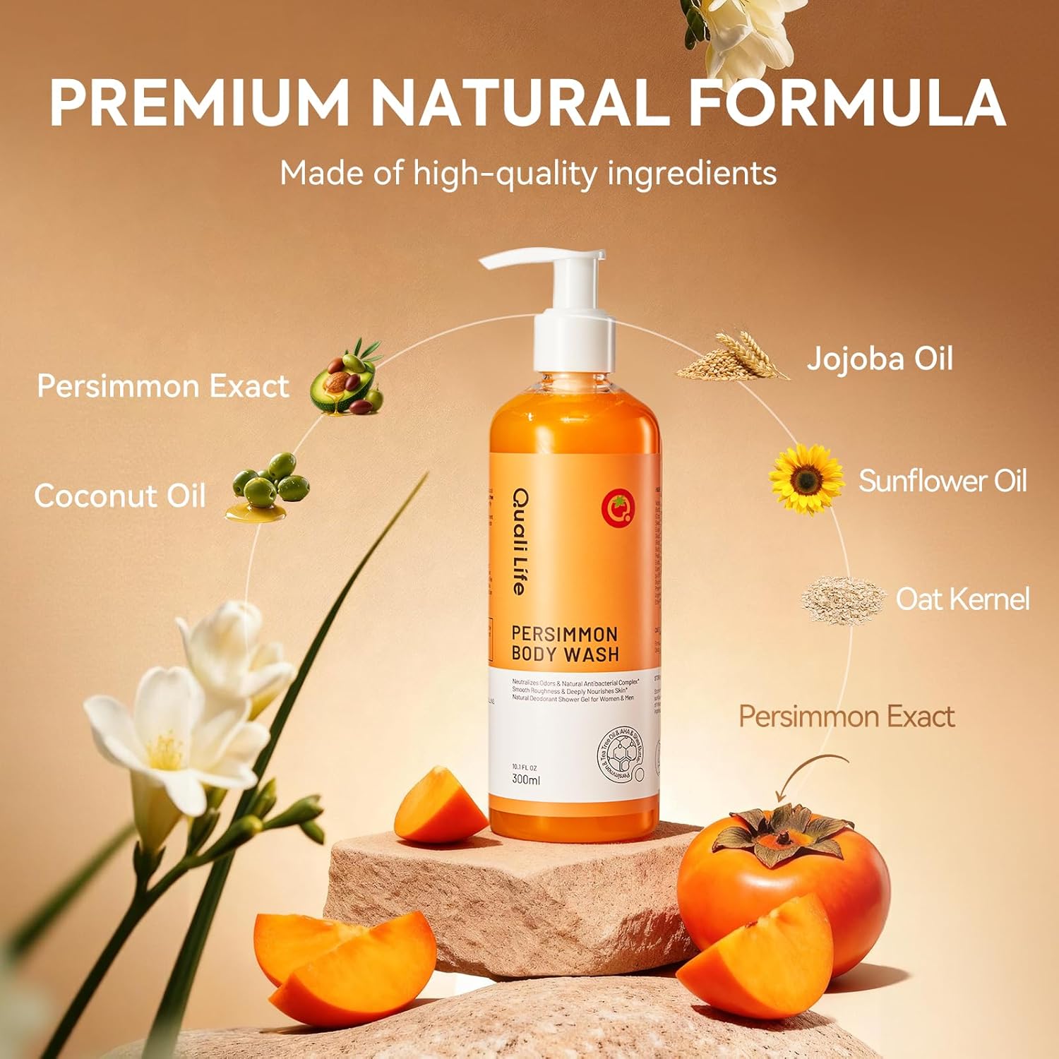 Persimmon Body Wash for Old People Smell, Natural Deodorant Bar Soap for Strong Odor Smelly Feet Remove, Cleansing Body Deodorizing for Eliminating Odor - Image 4