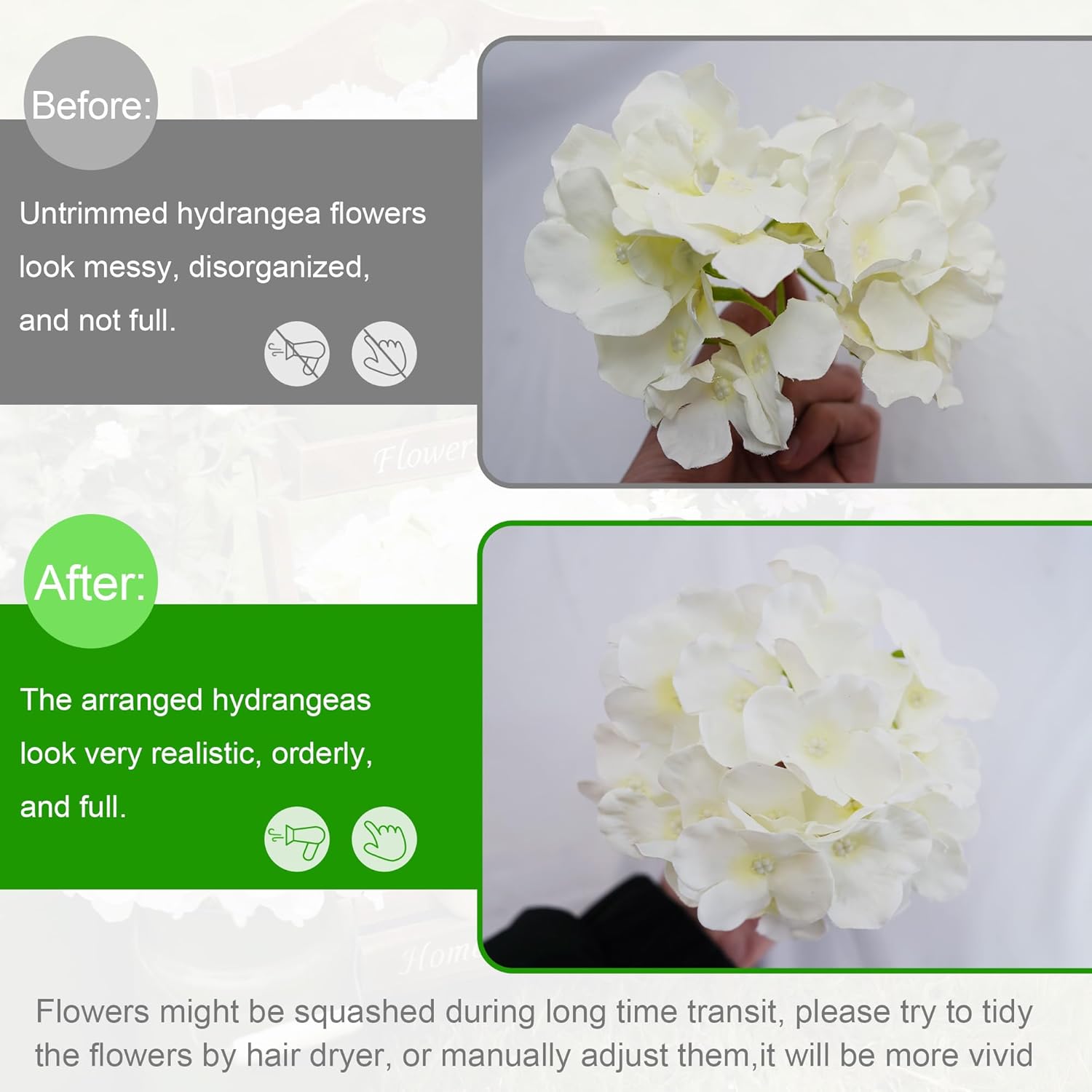 60Pcs White Artificial Flowers Hydrangea Bulk, Realistic Silk Faux Hydrangea Heads with Stems for Wedding Centerpieces, Baby Shower & Home Decor