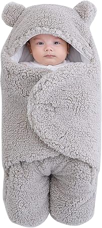 Petyoung Nursery,Bedding,Blankets & Swaddlers,Swaddles Baby Swaddle Blanket with Cute Ear Design, Ultra-Soft Receiving Swaddling Wrap Thick Fleece Wrap