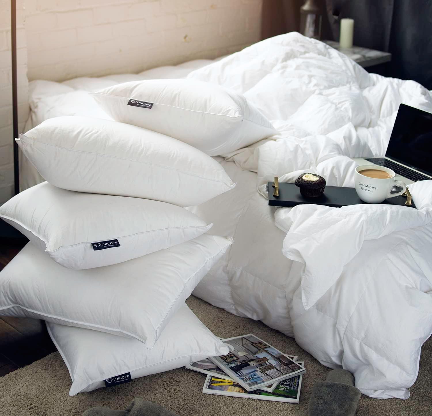 Lincove Down and Feather Luxury Hotel Collection Bed Pillows for Sleeping Made in The USA - 100% Cotton Shell, 600 Thread Count - Soft Hypoallergenic (King Size, Pack of 2) - Image 4