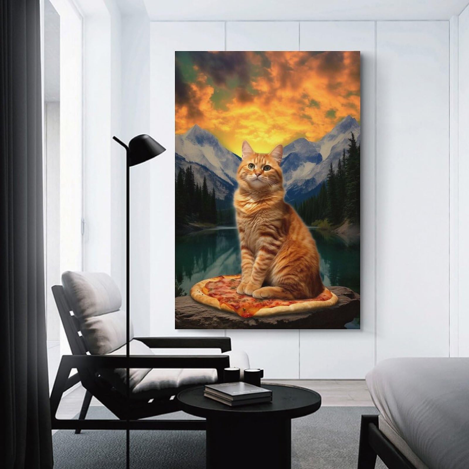 Junmoney Pizza Cat Teton Trek Wall Art Print 20x30inch(50x75cm), for Hallway, Entryway Or Landing, Wall Decor to Refresh Empty Corners, for Cosy Room Updates