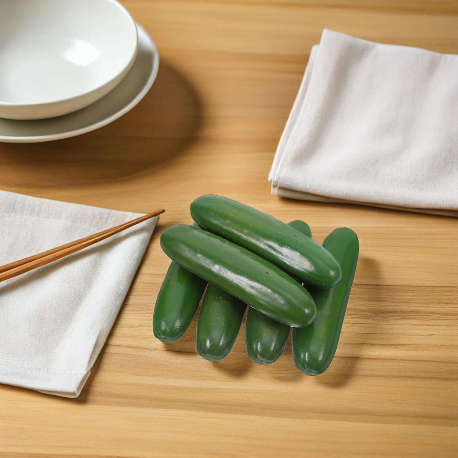 6pcs Simulation Green Cucumber Decorations Plastic Lifelike Vegetable Props for Kitchen Display Home Décor