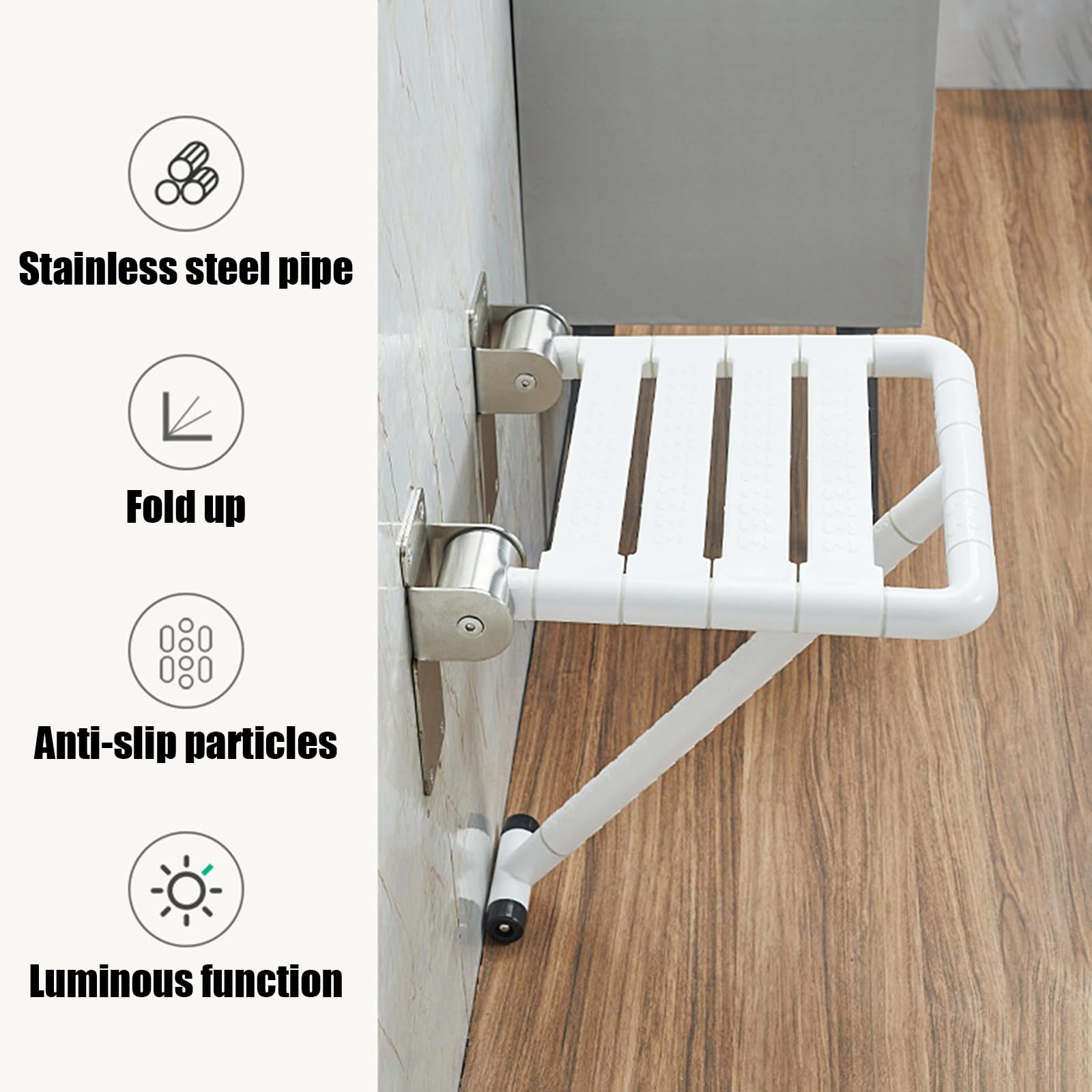 Asiento Ducha Plegable Pared Montada,Silla Plegable De Pared Uso DoméStico,Silla Abatible Ducha Montado Pared,PráCtico,Conveniente,Adecuado para Inodoro Y BañO