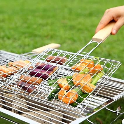 EVER MALL BBQ Barbecue Grilling Basket Grids Grates Grill Racks Portable Stainless Steel Barbecue Net for Fish,Vegetables,Steak,Shrimp(Big)