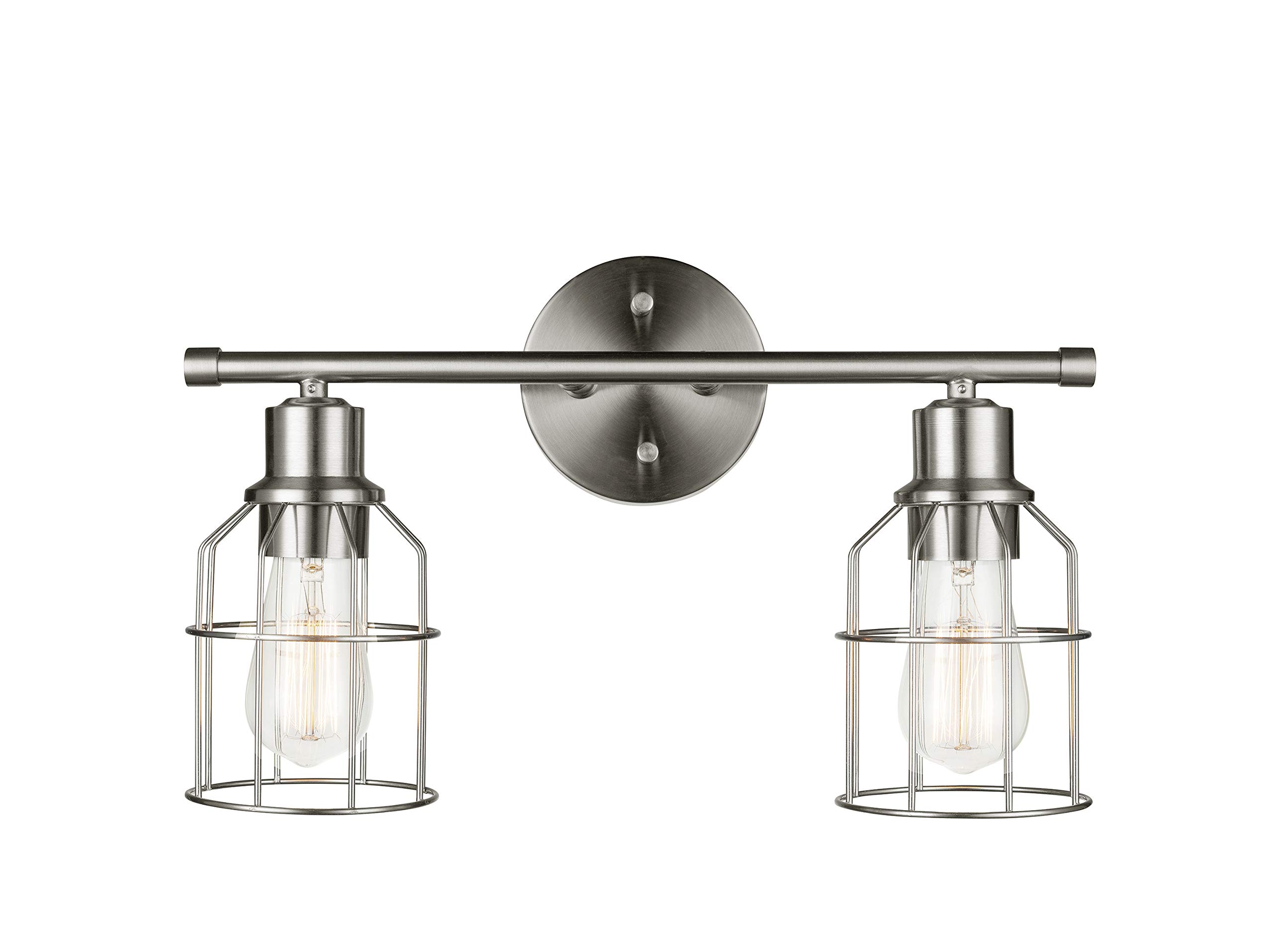 GLOBE Electric 51623 Dundas 2-Light Vanity Light, Brushed Nickel, Cage Shades, Bulbs Included