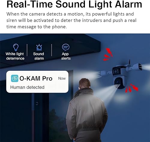 Miniatura 9 de EVERSECU Cámara de seguridad PTZ WiFi de triple lente, tres cámaras en una, cámaras laterales con brazo ajustable en todo ángulo, visión 2K 360 sin