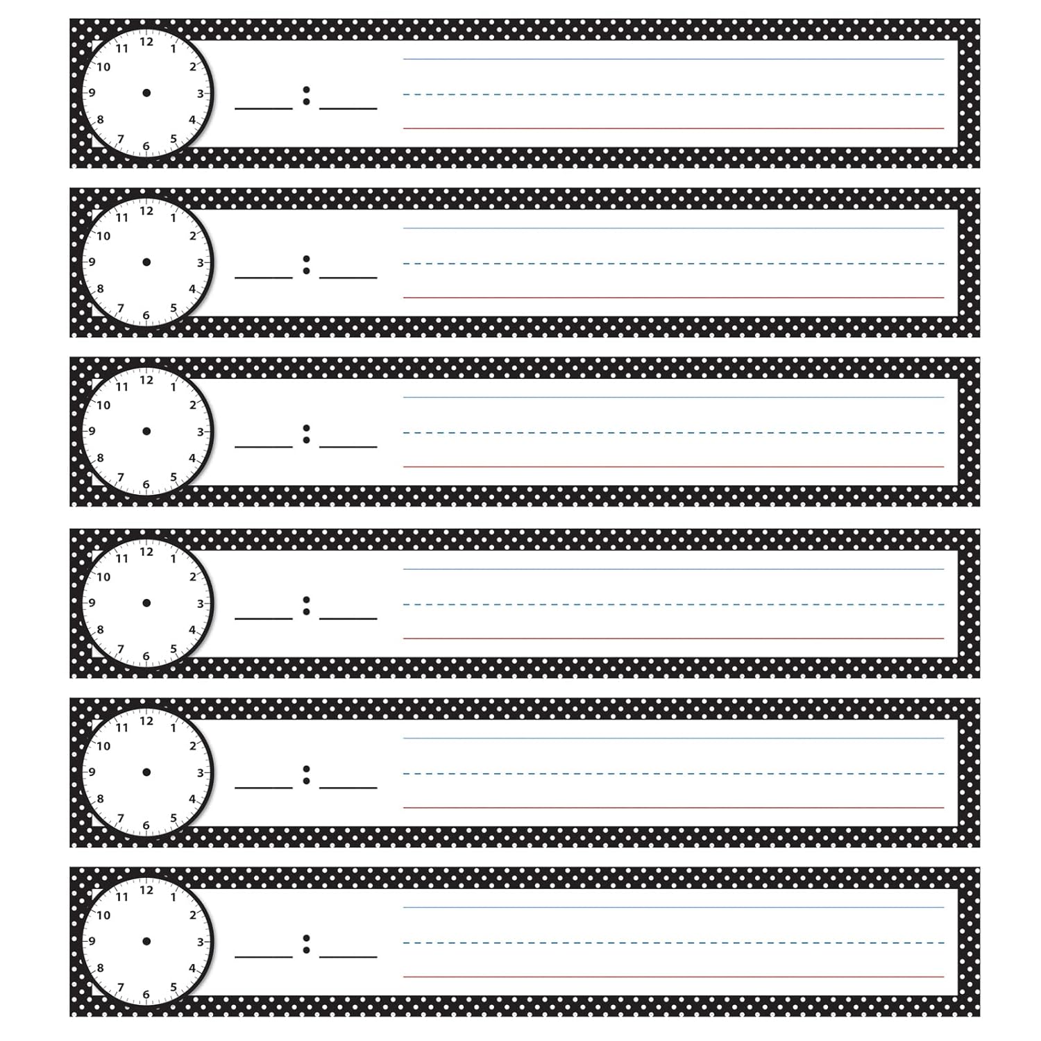 Ashley Productions Pocket Chart Inserts, Scheduling/Sentence Strip Cards, 2 x 12, B&W Polka Dots, 12 Per Pack, 6 Packs