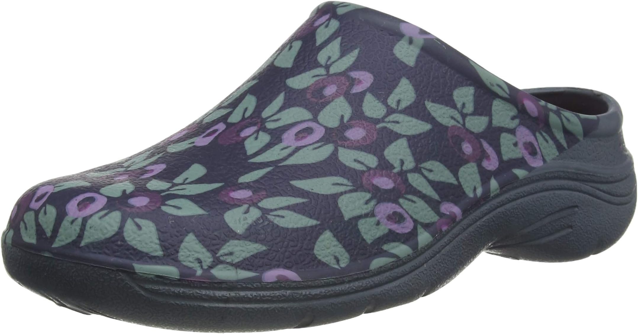 Womens/Ladies Footwear Gardening Clogs Green Plum Floral Print With Open Back
