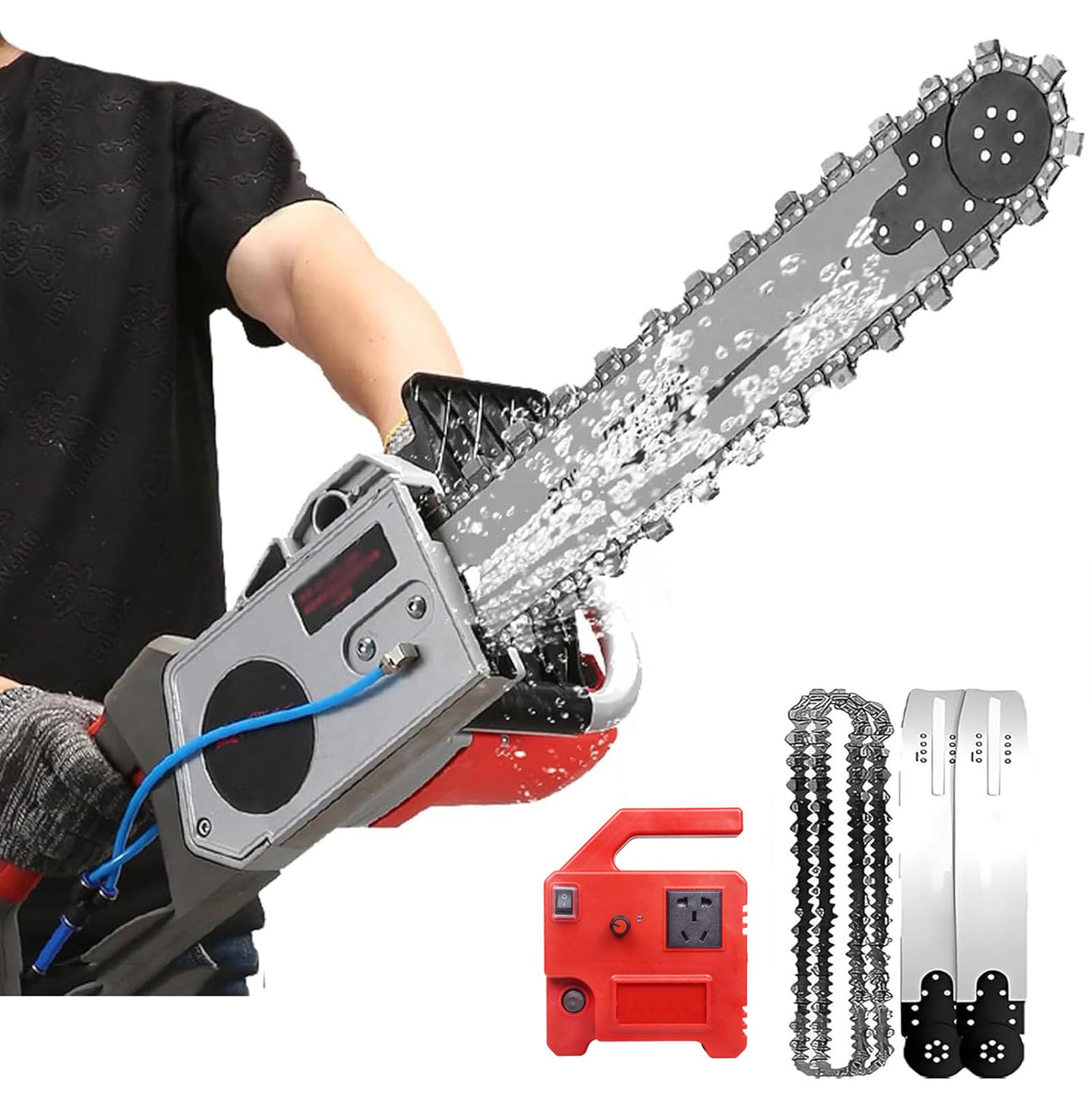 FHRKA Handheld Electric Chainsaw Wall,35CM/48CM Concrete Saw Electric Chainsaw Cutting Tool with Water Fed Dust Suppression (5800w)