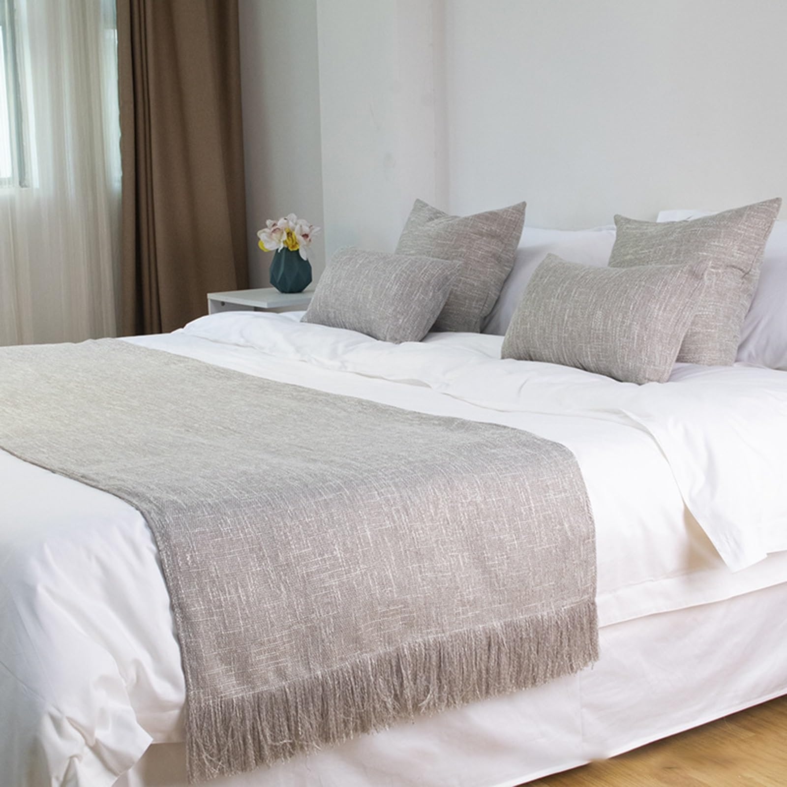 Bed Runner Bed Scarf, Washable for King Size Beds(Grey,66*210cm)