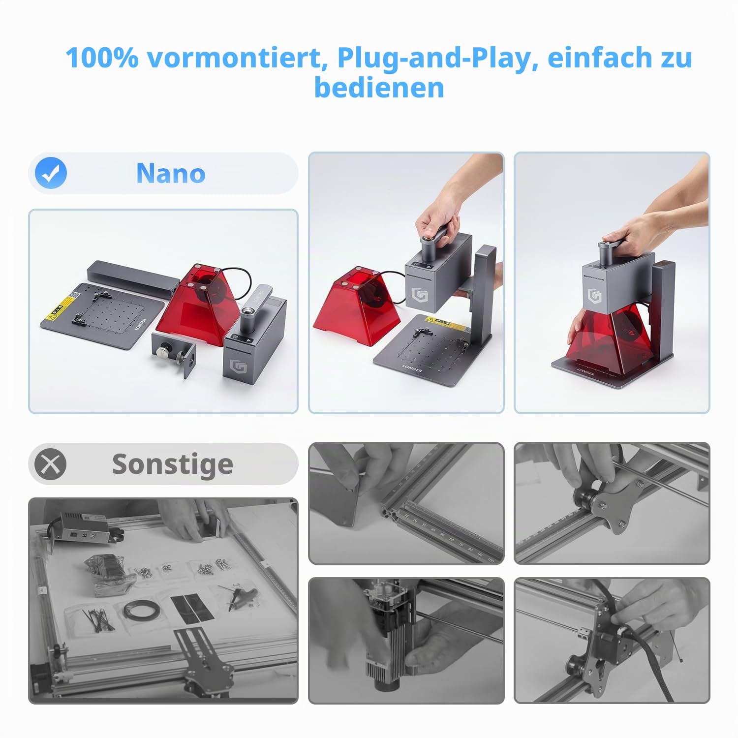 LONGER Nano 6W Lasergravierer, Tragbare Lasergravurmaschine 5000 mm/s, 0,05 mm Präzision, Laser Cutter für Holz, Leder, Acryl, Metall, Keramik, DIY Projekte und personalisierte Geschenke