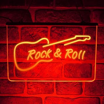 Rock 'N Roll Guitar LED Neon Sign   Multicolour Wall Light Display for Music Room, Bar, Studio, Game Room or Band Red