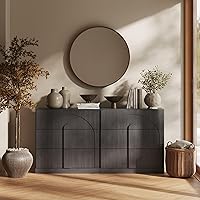 Vista 28 de BELLEZE Aparador Modular Acanalado Buffet con Almacenamiento, Mesa Consola Moderna de Mediados de Siglo con Puertas Arqueadas Simétricas, Elegante