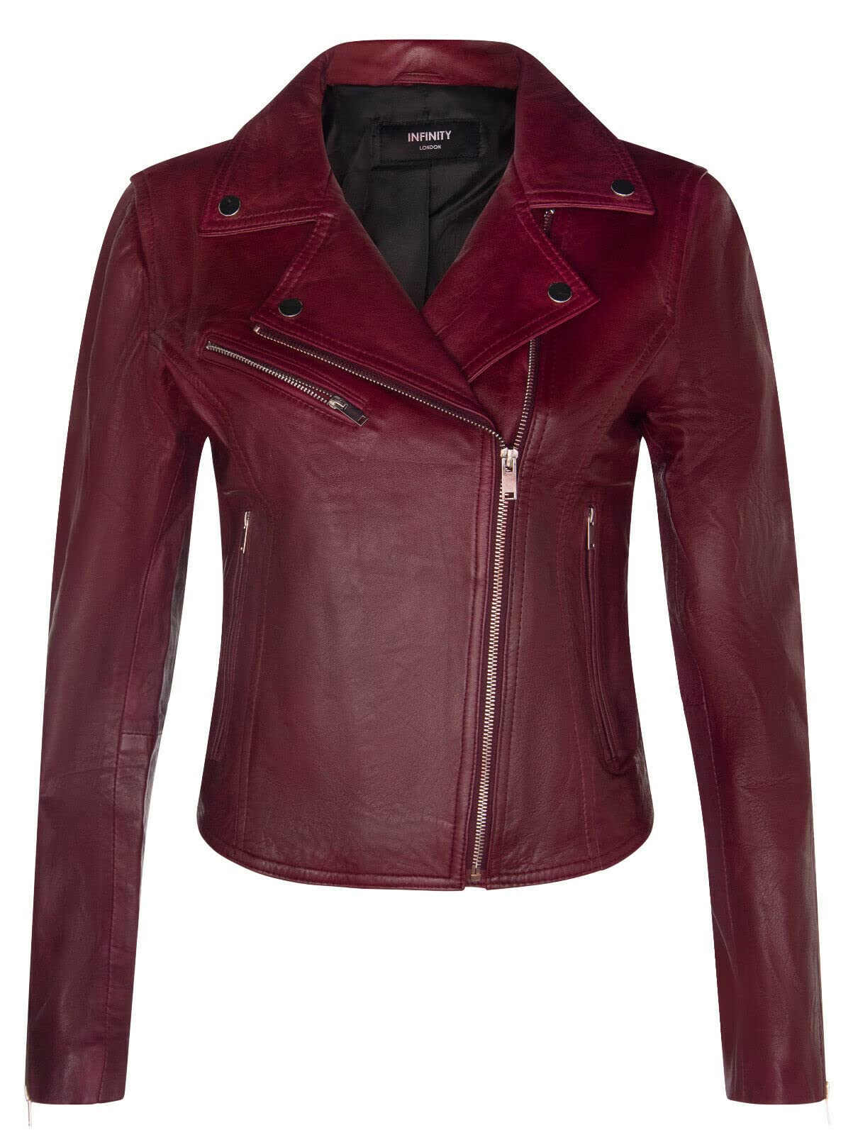 Ladies Leather Jacket Classic Biker Style Burgundy Real Leather Womens Jacket XL