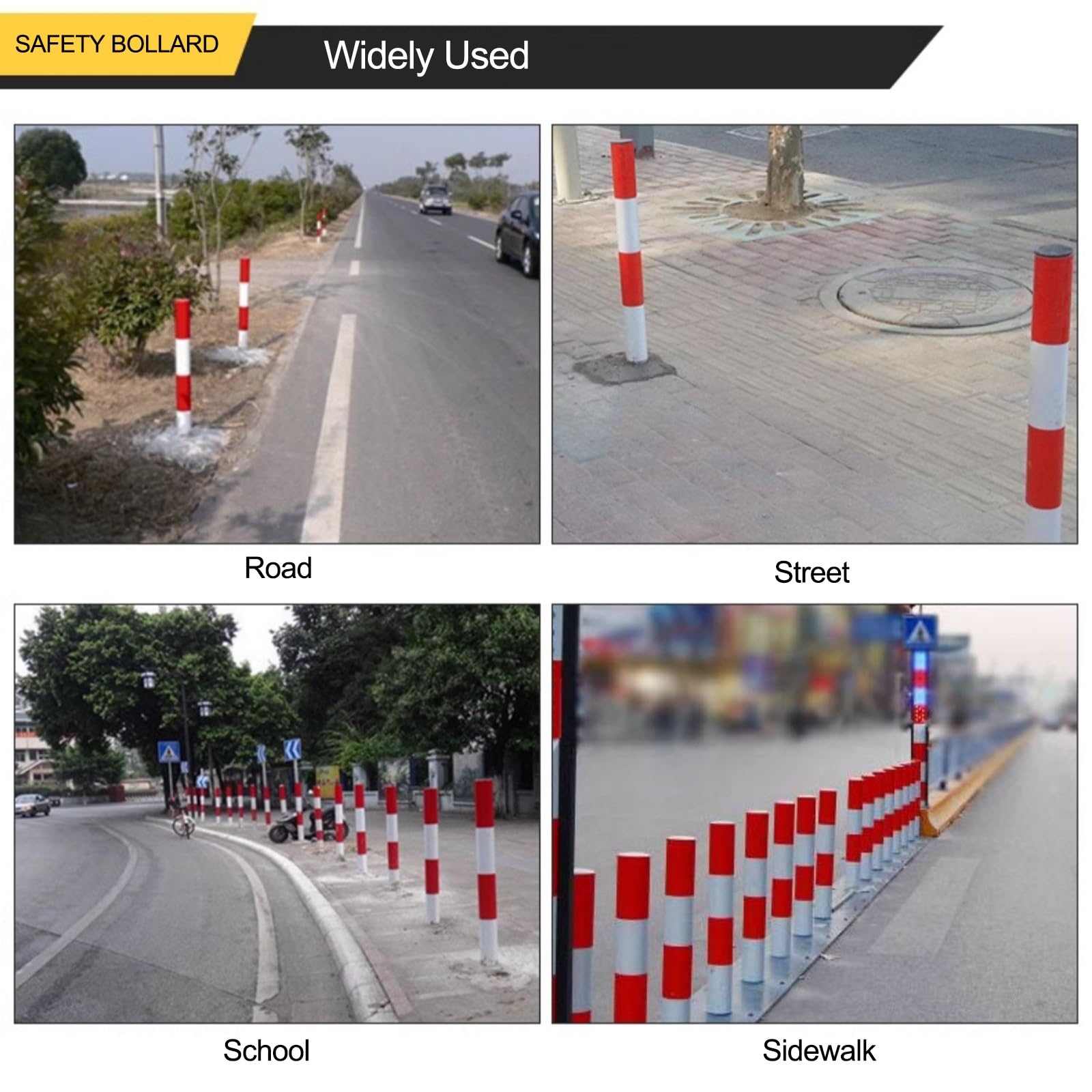 Bornes de sécurité réfléchissantes (8 pièces, rouge, 100,1 x 11,4 cm) – Blocage de stationnement fixe anti-collision avec ruban d'avertissement pour un contrôle efficace de la circulation et une