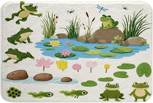 Tapetes de baño de rana de dibujos animados para niños, decoración kawaii floral botánica, alfombras de baño para niños y adolescentes, ultra