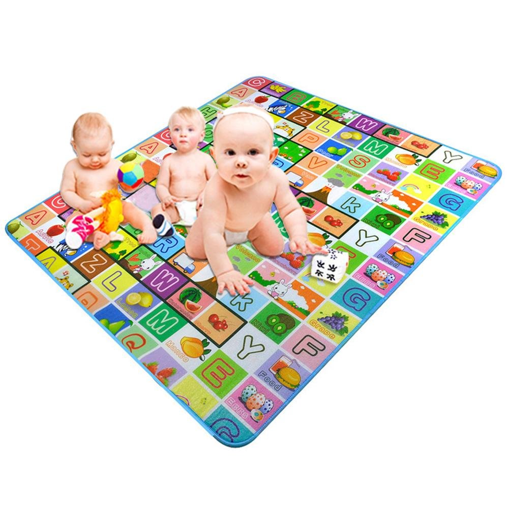 Tappeto grande da gioco, double face, morbido, per la pelle e antiscivolo, in cotone PE non tossico per la cameretta dei bambini e dei bambini, 180 x 120 cm