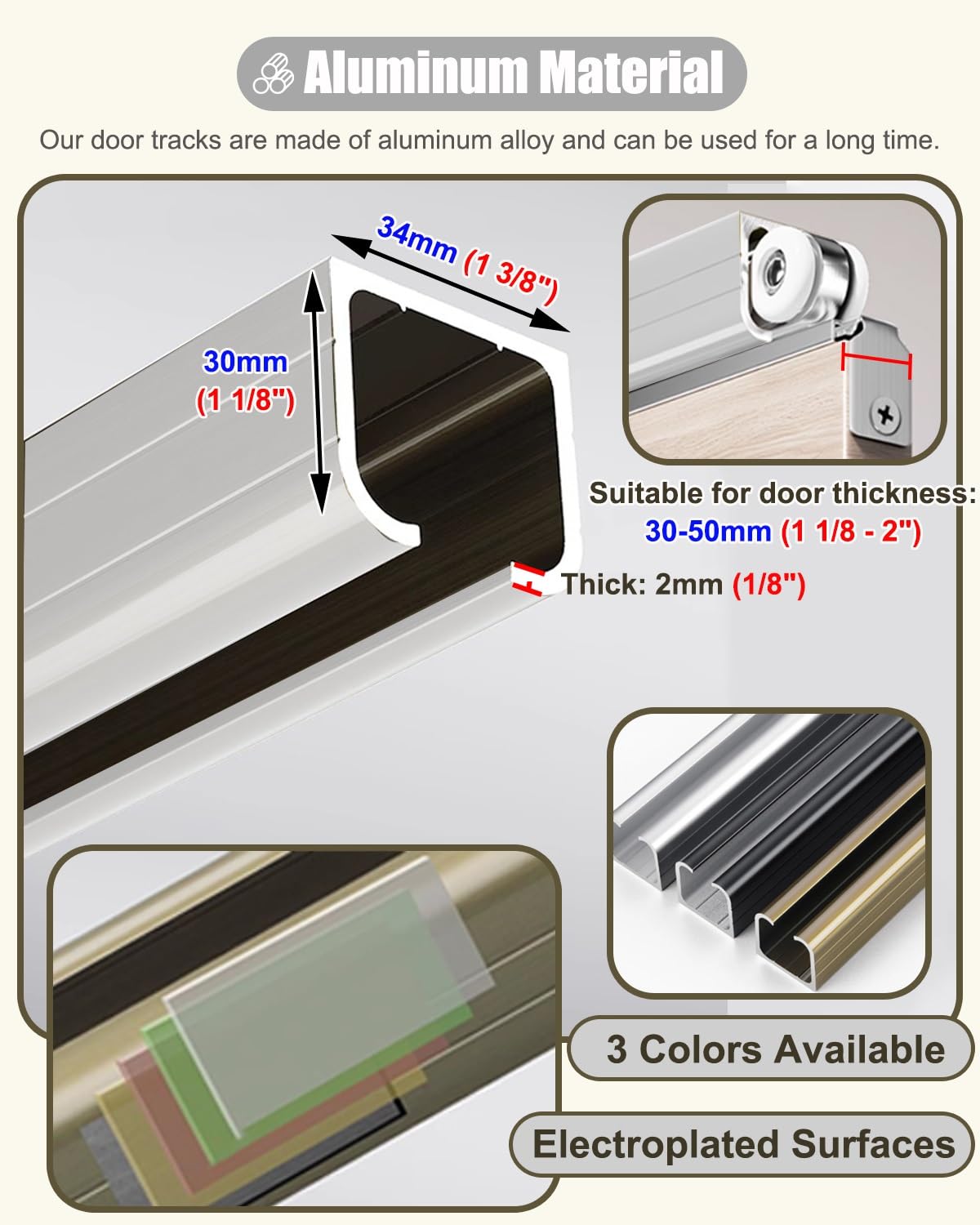 Kit Puerta Corredera Kit de Correderas para Puertas Corredizas de Granero de 60cm 76cm 77cm 120cm 140cm 152cm, Riel de Aluminio para Puertas Corredizas y Juego de Rodillos de Herrajes(Black,140cm/55in