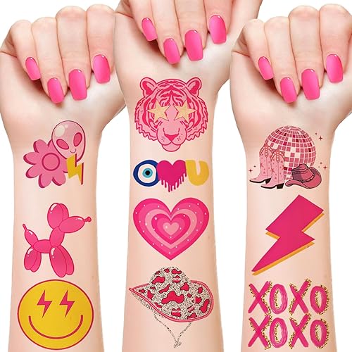 20 hojas (120 unidades) de tatuajes temporales en colores pastel preppy para fiestas de preparación, decoraciones de cumpleaños, niños, niñas,