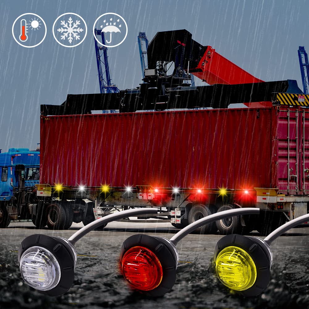 Biqing 30PCS Luces de Posición Lateral,Universal Luz Indicadora de Marcador Redonda de 3/4" LED Frontal y Lateral Trasera 12V/24V Luz de Gálibo Luz de Advertencia Impermeable (Ámbar+Rojo+Blanc)