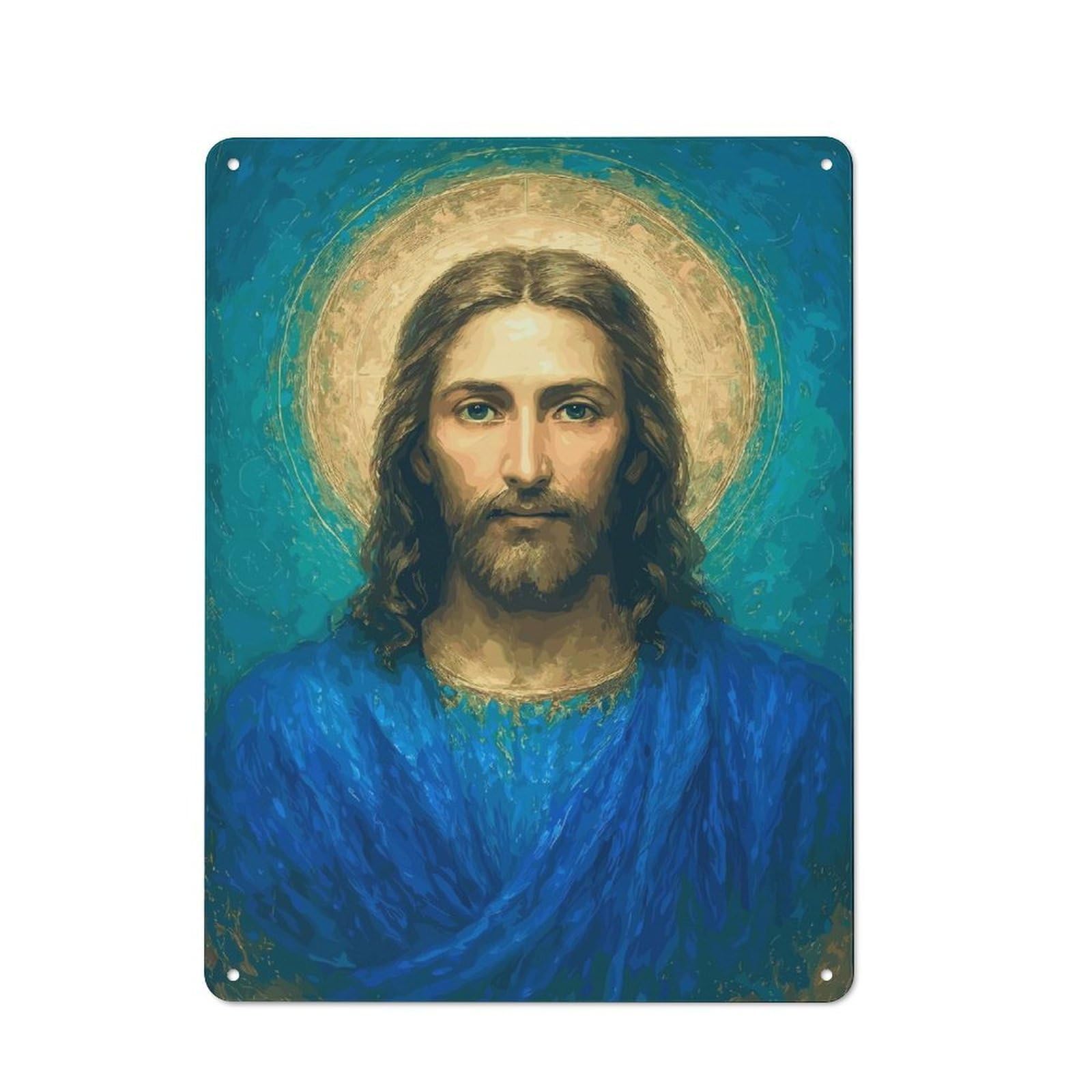 Junmoney Portrait Of Jesus Christ With Halo Metal Sign 40X30cm With For Workshop Wall, Rustic Decor, Wall Decoration For Workshops And Hobby Rooms