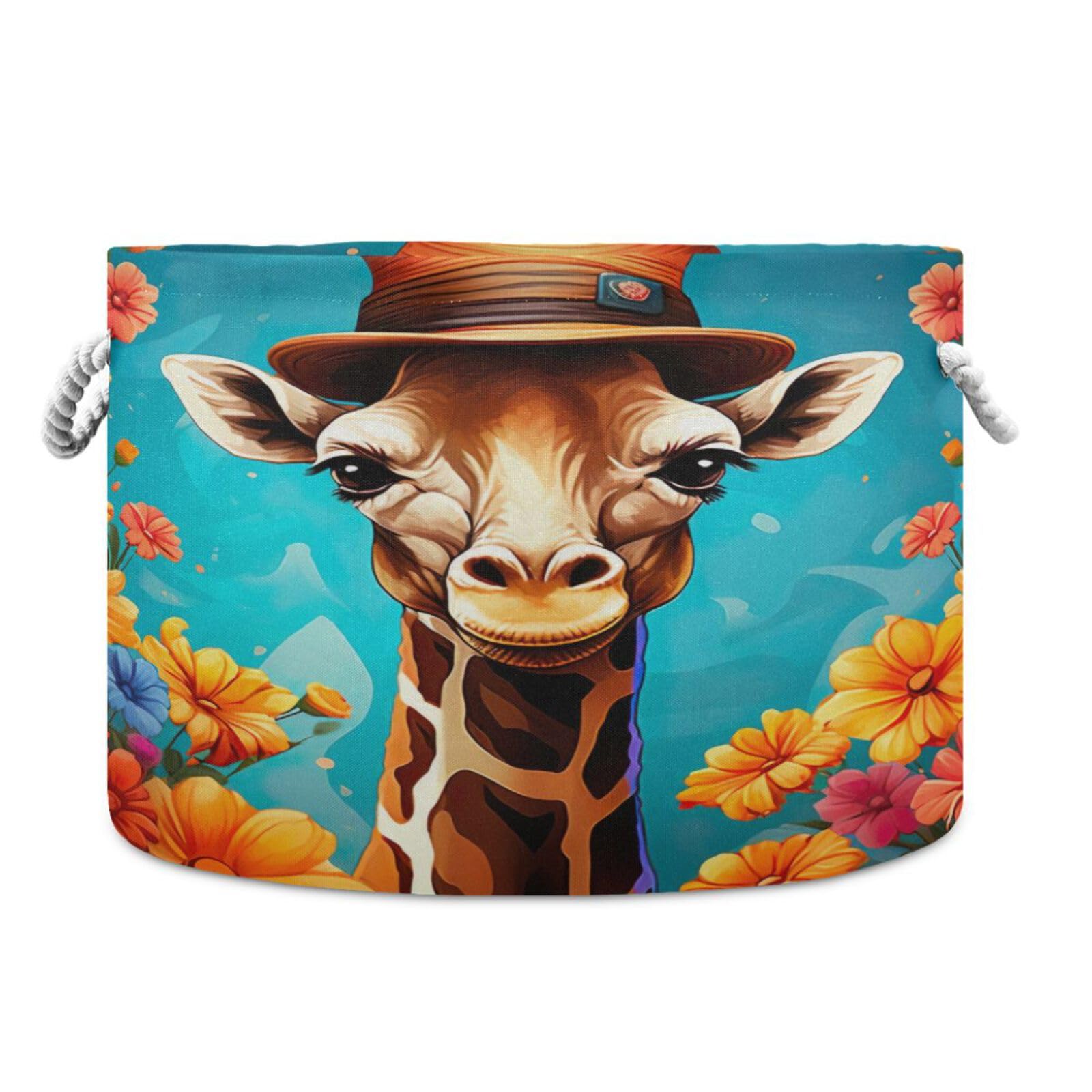 Round Cute Giraffe Flower Storage Basket Large Organizer Bin Laundry Hamper Toy Storage Basket with Handle for Nursery Clothes Toys 202b4191