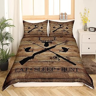 Castle Fairy Hunting Themed Bedding Set Twin Size,Deer Antler Animal Duvet Cover for Kids Boys Bed Comforter Cover Set,Brown Retro Farmhouse Board Bedding Quilt Cover Set Decorative 2 Pieces
