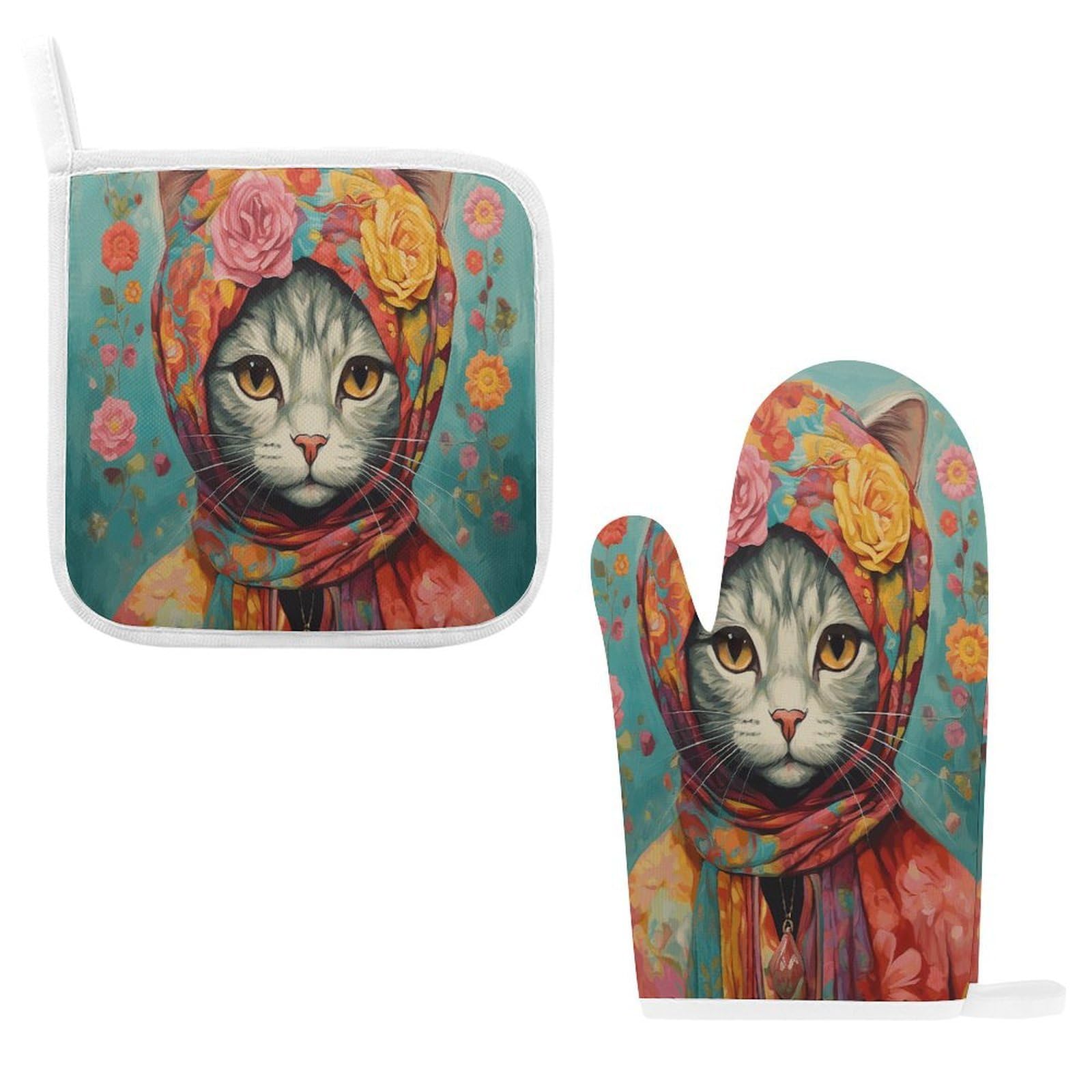 Btcowzrv Style Hand Drawn Cat Oven Mitts And Pot Holders 2Pcs Set