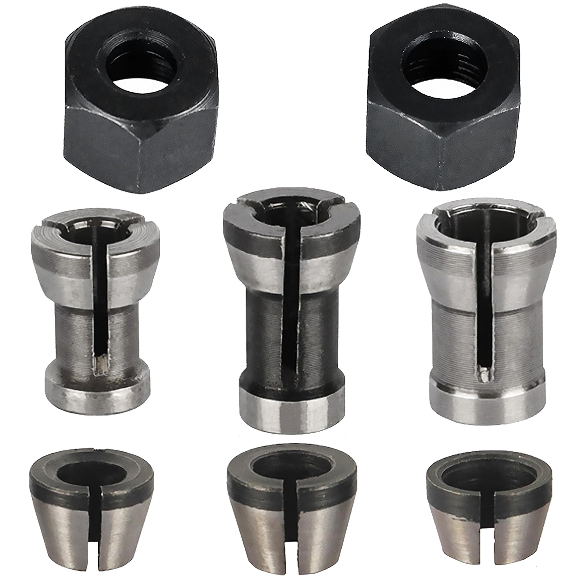 Steel Router Collet, 6 Pcs Chuck Carbon Steel Woodworking Milling Chuck Adapter Router Bit Collet with Milling Machine