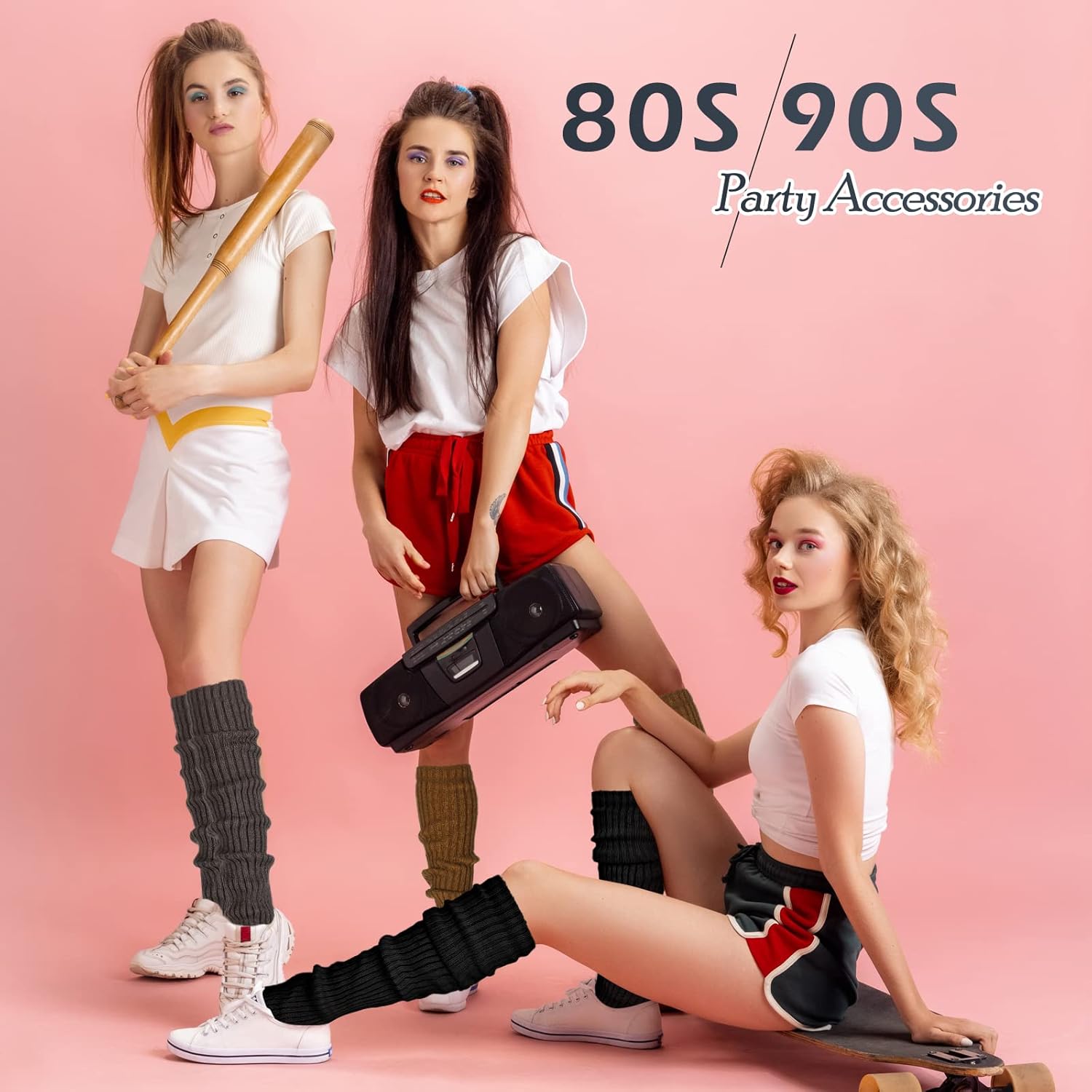 SATINIOR Long Leg Warmers for Women 24 Inch over The Knee Knit Ribbed Leg Warmer Stirrup Yoga 80s Party Dance Ballet Supply - Image 3