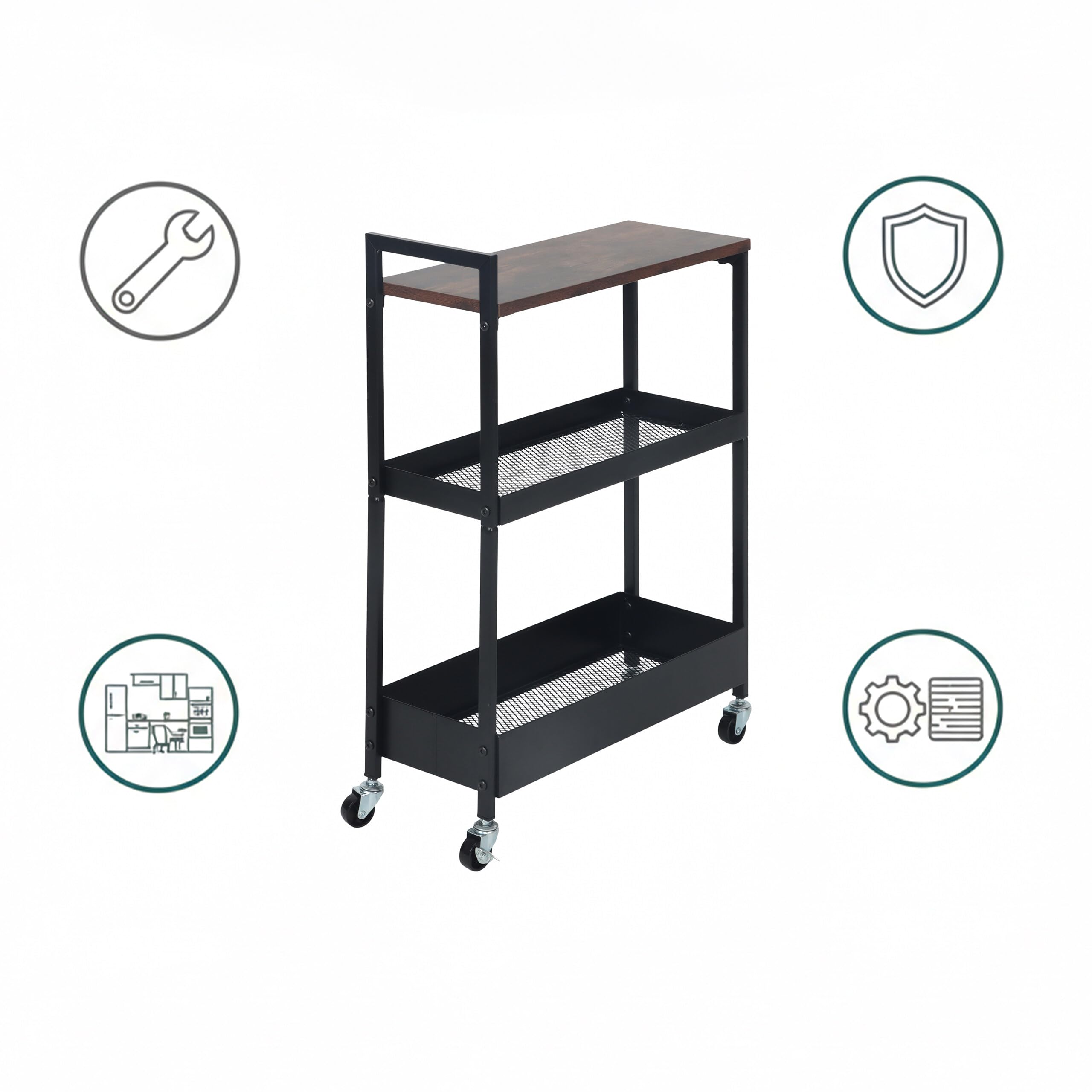 Relaxdays Carrello Industriale 3 Ripiani in Metallo Marrone/Nero, 70x50x20 cm, Bagno e Cucina