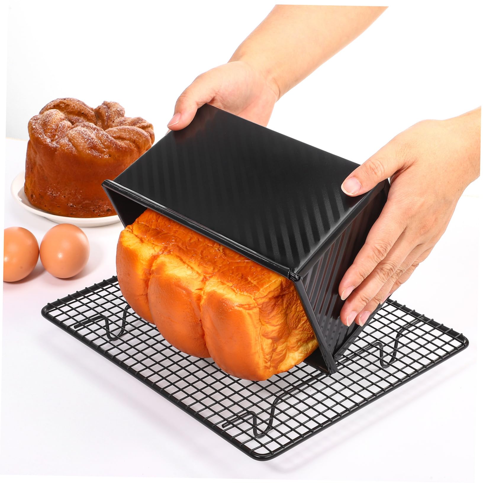 Brotform Rechteckig Schwarz 3 Teigschaber Antihaftbeschichtet mit Deckel aus Kohlenstoffstahl für Gleichmäßiges Backen
