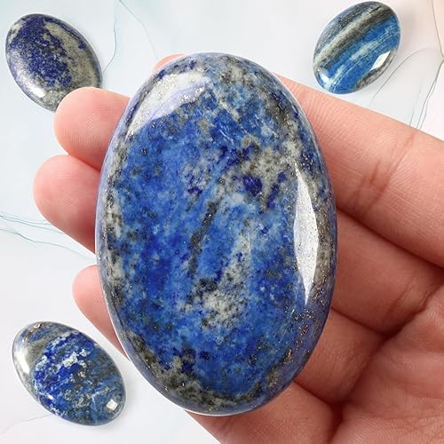 Miniatura 3 de CASMON Piedras ovaladas de palmera de lapislázuli azul, piedra de bolsillo para terapia de alivio de ansiedad y estrés, piedra energética pulida