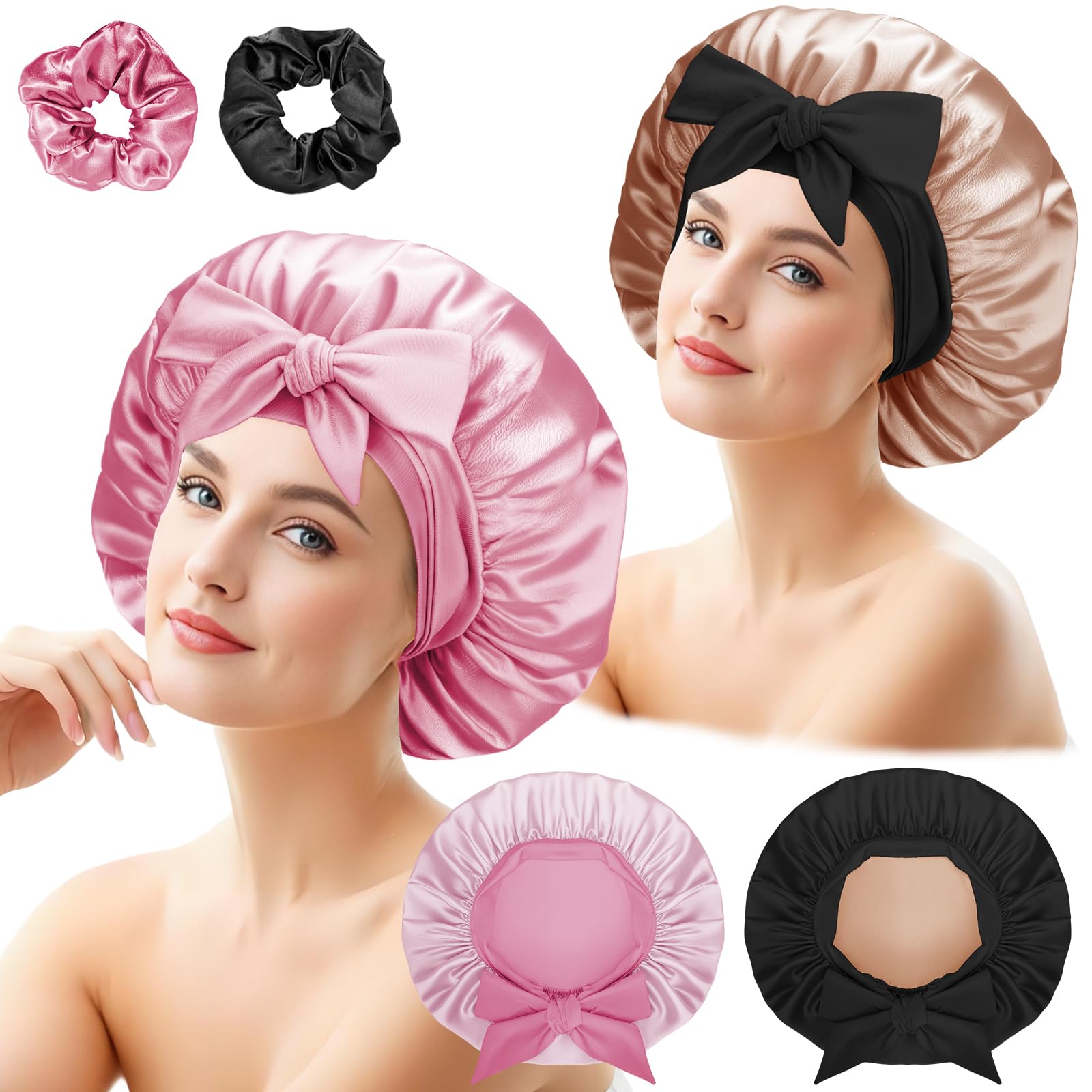 Satin Bonnet, Double-Sided Silk Bonnet, Night Sleep Cap with Elastic Band, Silky Satin Head Cover for Girls Long Straight