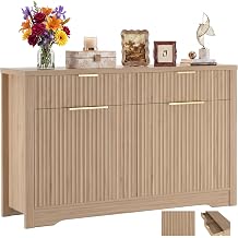 Cyclysio 55" Fluted Buffet Cabinet with Drawers, Modern Sideboard Credenza with Adjustable Shelves, Coffee Bar Table with Storage for Dining Room, Entryway, Kitchen, Natural Oak