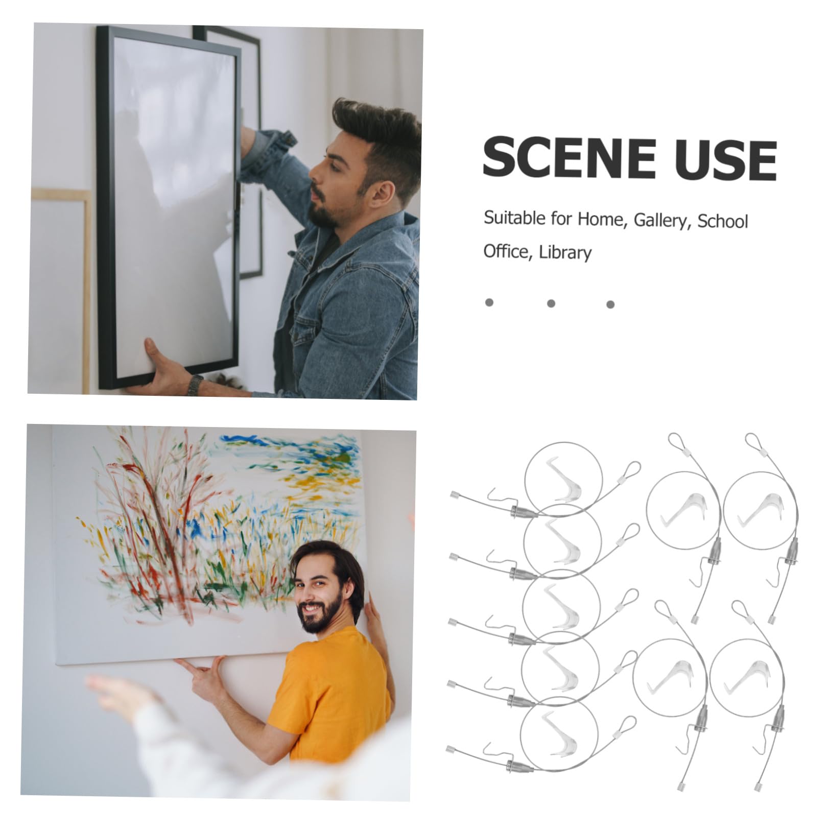 Kit Suspendre pour Cadre Photo Fil Acier Inoxydable Ajustable, Crochets Faciles à Installer, 10 Sets pour Décoration Maison et Bureau