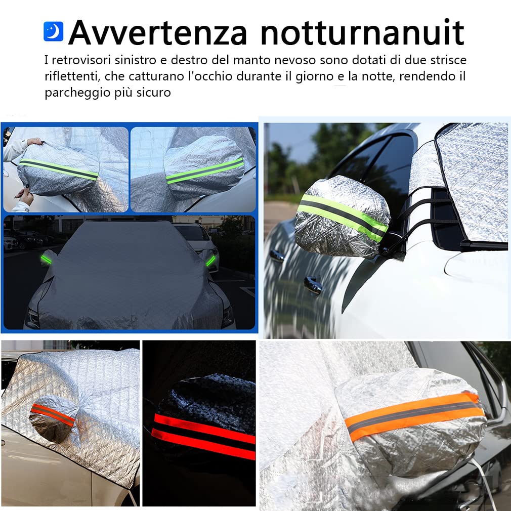 Copertura per Parabrezza per Auto,Protezione Parabrezza Antighiaccio con Copertura Specchietto Retrovisore,Visiera,Protezione per Neve,Ghiaccio,UV E Gelo,Facile da Installare-Super Large Size