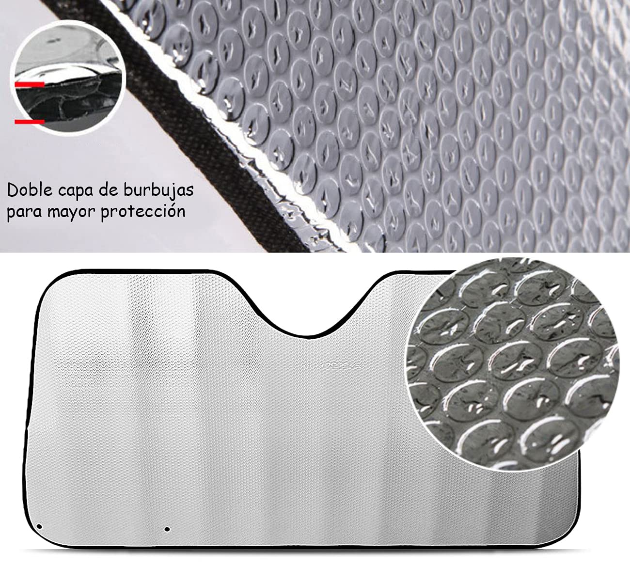 Parasol Coche Delantero，Parasol Luna de Coche Metalizado Cortina Reflectante para Vehículo Protección Rayos UV Parabrisas, Protector Solar Camionetas, Todoterrenos, Furgonetas (130x70cm) - 3