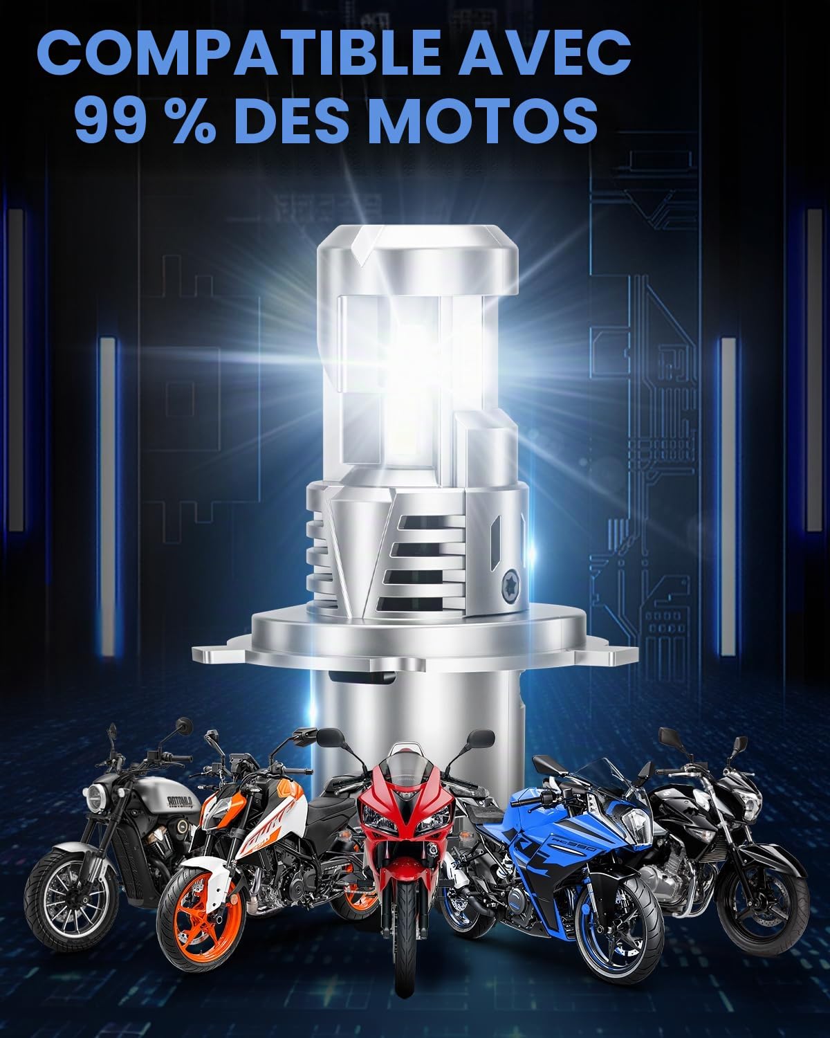 SUPAREE Lampe Moto LED H4 Ampoule Phare Moto LED H4 Ampoule led moto DC10-60V Éclairage à 3 Faces Feux de Route/Croisement 30000LM 6500K 80W avec Ventilateur 1:1 Plug n Play Sans Erreur 1Pc