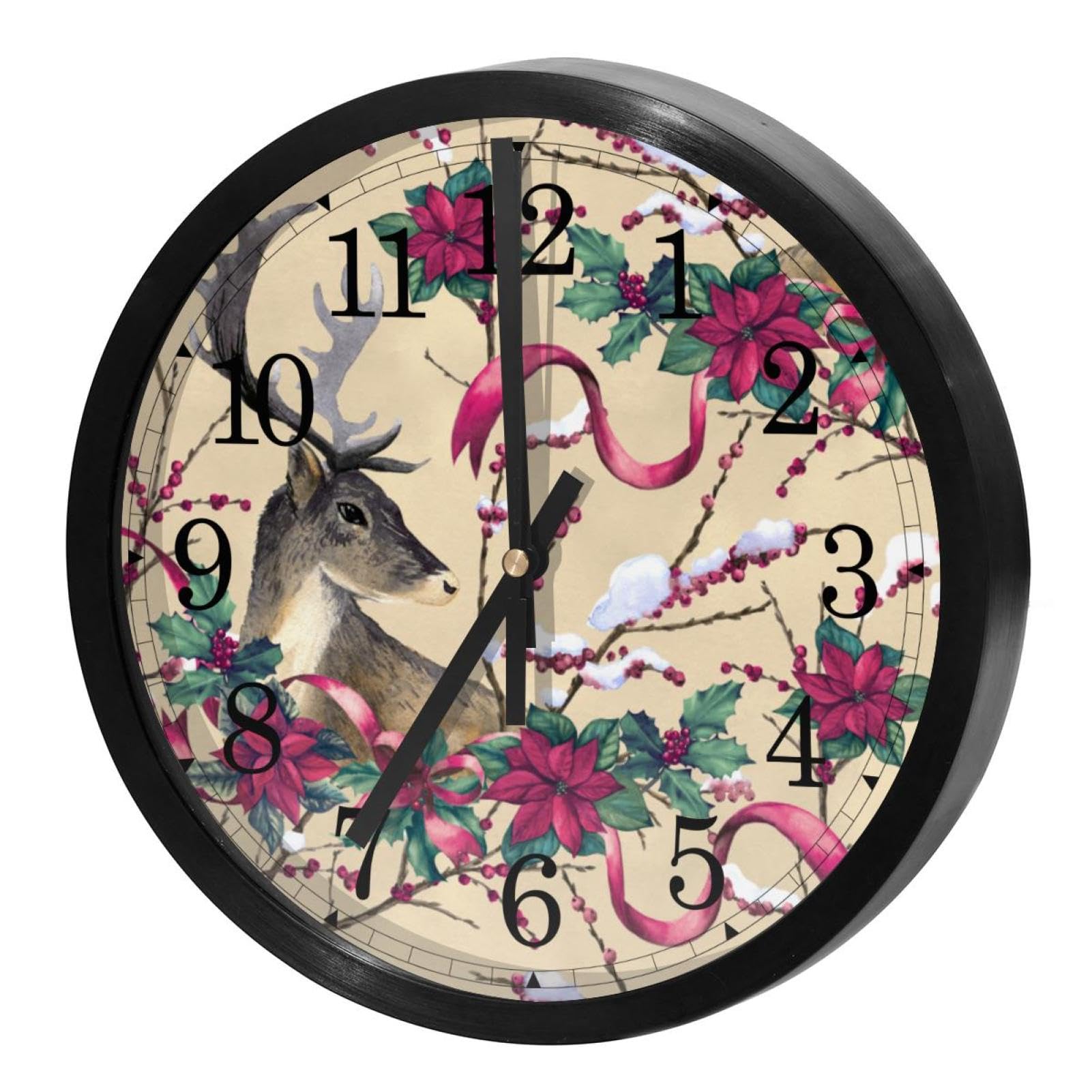 Horloge murale silencieuse à quartz de qualité supérieure avec grand cadran cerf épuré