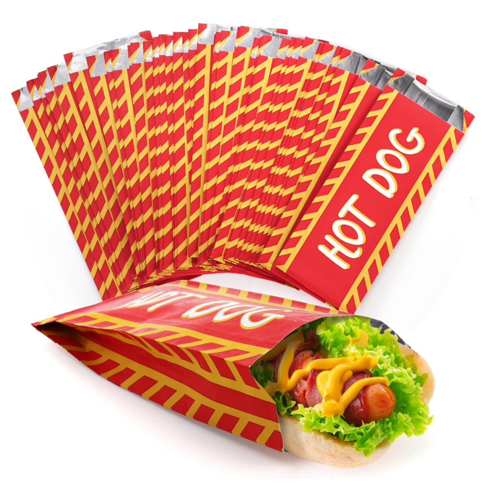 ZEAYEA Paquete de 200 envoltorios para perros calientes, fundas forradas con papel de aluminio, bolsas desechables resistentes a la grasa para fiestas, barras de aperitivos, camión de comida, comida