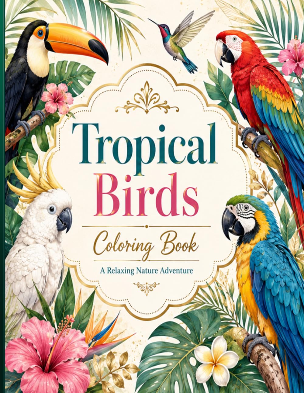 Tropical Birds Coloring Book: Beautiful Exotic Bird Artwork with Bold Line Designs, Jungle Botanicals, and Peaceful Nature-Themed Coloring Pages