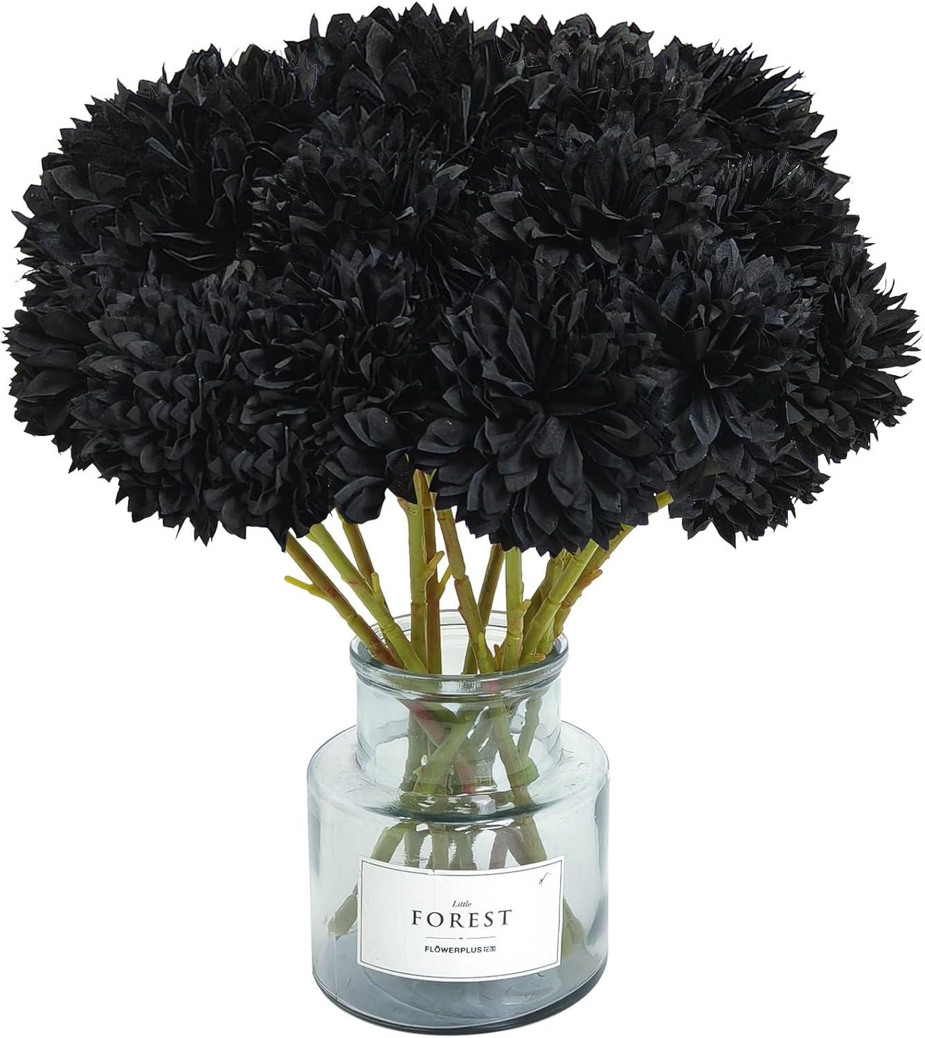 Tinsow 12 Pcs Faux Ball Chrysanthemum Bouquet Black Flowers for Home Halloween Party Fall Harvest Festival Decoration (Black, 12)