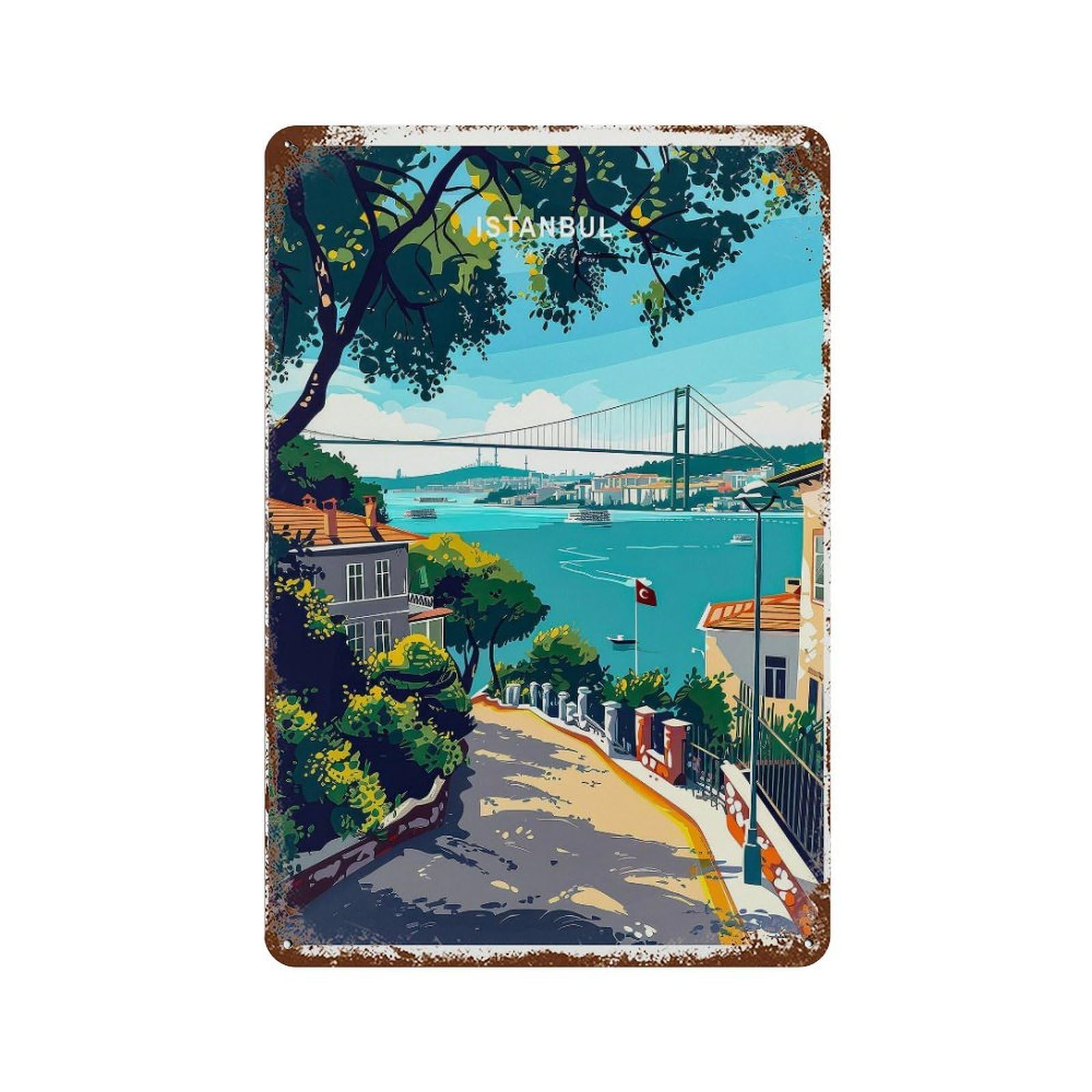 xiaoxiaoshen Istanbul Travel Turkey Bosphorus Bridge City Birthday Prsesent Wall Decor Art Metal Tin Poster Modern Home Decor Art Home Bar Shop Decorations Vintage Sign 30x20cm