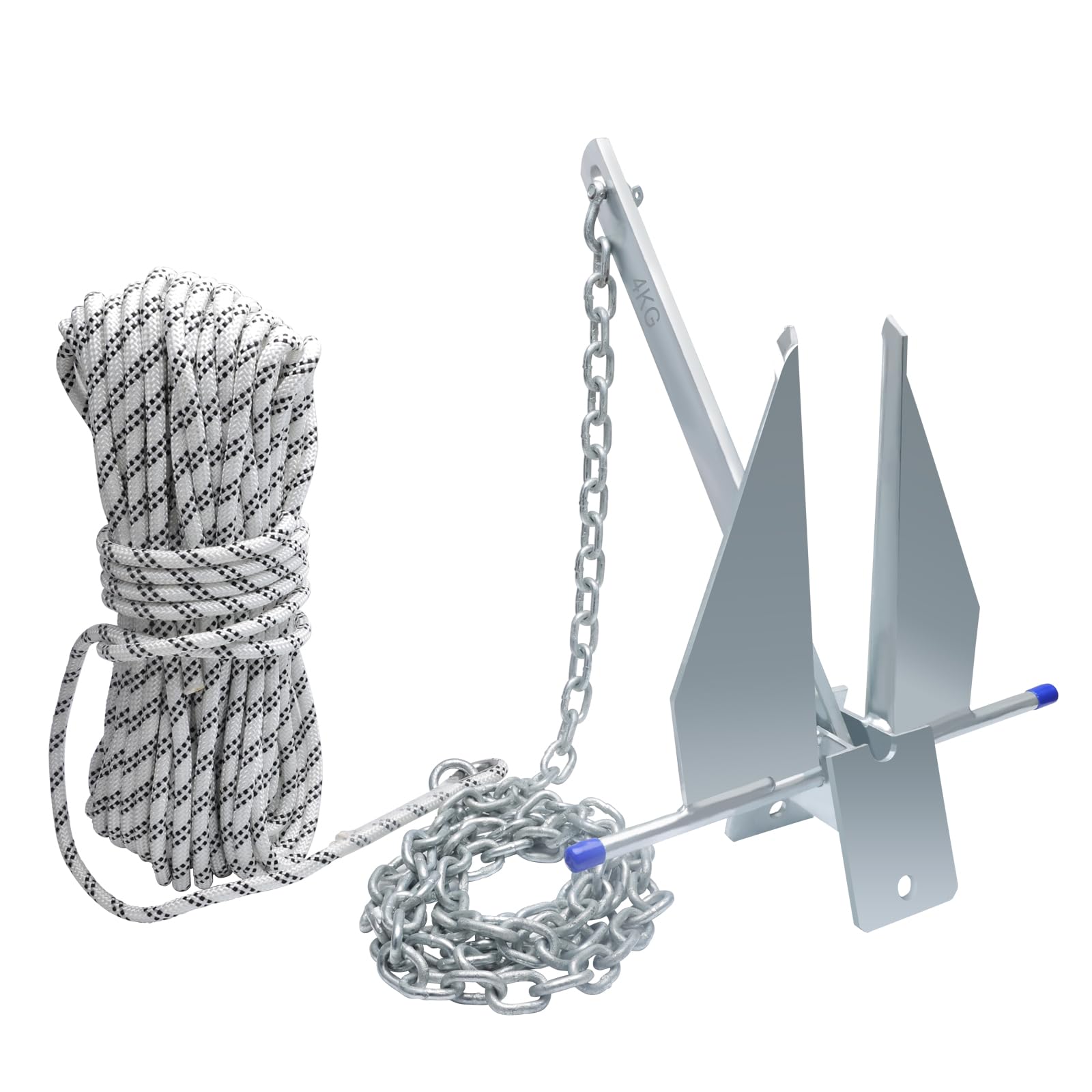 BocBoz Galvanized Danforth Fluke Anchor Kit Includes Galvanized Fluke Anchor, Rope, Shackles, Chain 8LB