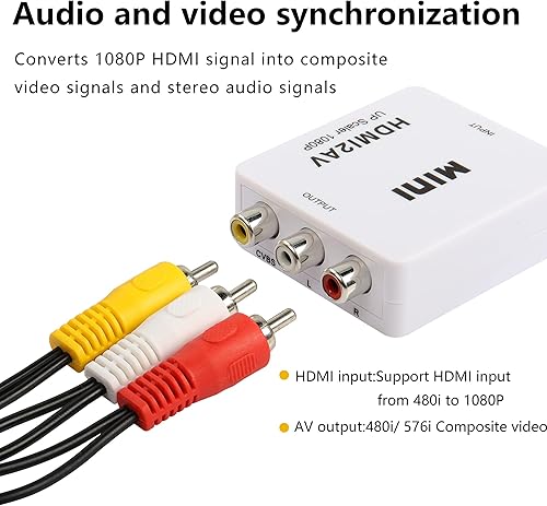 Miniatura 2 de GRLRHONR Convertidor HDMI a RCA, adaptador de audio de video AV HDMI a CVBS de 1080p compatible con PAL/NTSC, para PC, laptop, Xbox, HDTV, DVD
