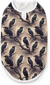 Basic Medium Dogs Sleeveless Vest Tank, Black Raven On Branch Dark Sky Adjustable Hood Pullover Top Clothes for Bulldog, Puppy Pets, Cold Weather, S-2XL